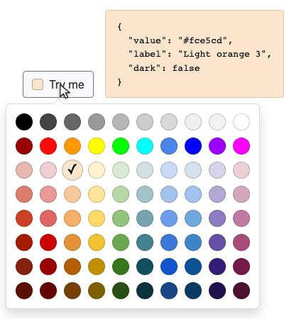 Picking a swatch from the grid, and the value, label and dark flag coming back